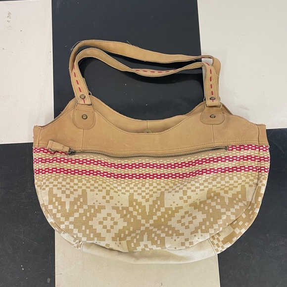 Lucky Penny Anthropologie Boho Leather Canvas Fringe Shoulder bag Hobo Cowgirl - Picture 3 of 7